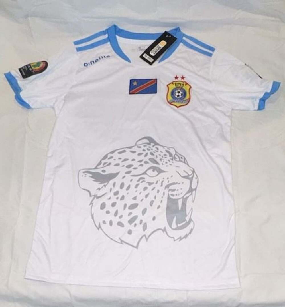 O'Neills DR Congo FECOFA Soccer Jersey Size M White Blue Leopards